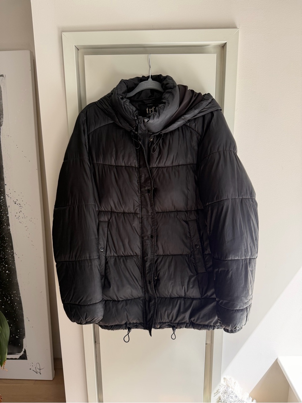 Zara TRF black hooded puffer jacket
